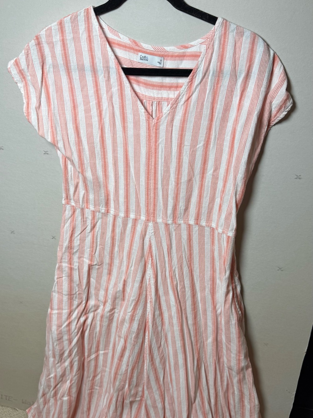 croft & barrow Coral and White Striped V-Neck Dress